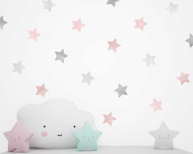 Watercolor Star Wall Decals, Pink & Gray Nursery Decor