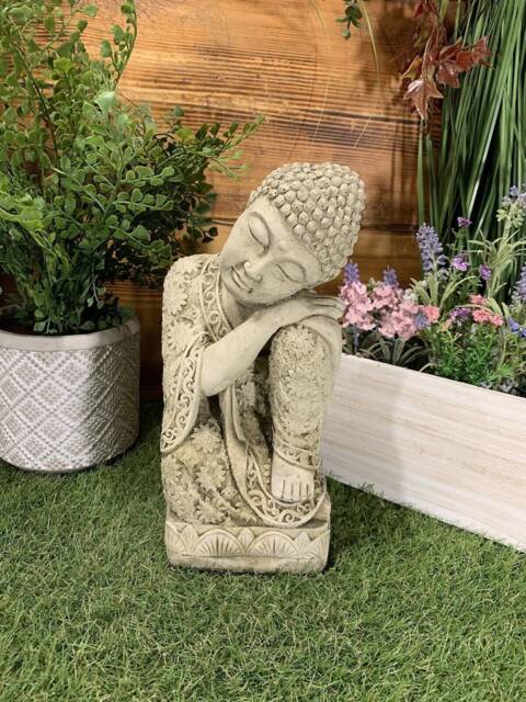 Stone Garden Sleeping Welsh Buddha Statue Hand Cast Ornament - image 1