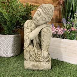 Stone Garden Sleeping Welsh Buddha Statue Hand Cast Ornament - thumbnail 2