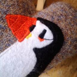 Hand Crafted Harris Tweed Animal Design Embroidered Hanging Heart Decoration - thumbnail 2