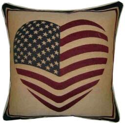 American Flag Stars Stripes Heart Woven Tapestry Cushion Cover Sham - thumbnail 1