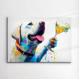 Labrador Drinking Cocktail Glass Painting Splatter Wall Art, Framed Canvas Poster Print, Home Kitchen Office Room Decor, Gifts - thumbnail 3