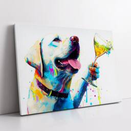 Labrador Drinking Cocktail Glass Painting Splatter Wall Art, Framed Canvas Poster Print, Home Kitchen Office Room Decor, Gifts - thumbnail 2