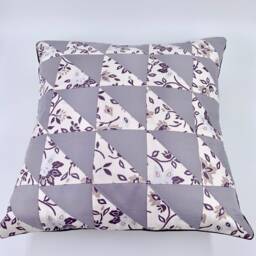 Patchwork Throw Pillow Cover Quilted Floral Cushion, 16x16 - thumbnail 2
