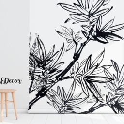 Black Watercolor Bamboo Wallpaper, Sketch Mural, & White, Peel Stick, Reusable, Wall Mural, Nature, Decor, Tree, Leaves #11 - thumbnail 2