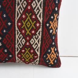 Vintage Turkish Kilim Pillow Cover Handwoven Wool Cushion - 16x16 - thumbnail 3