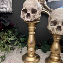 Skull Mounted Gold Pedestal Gothic Dark Academia Decor - thumbnail 2