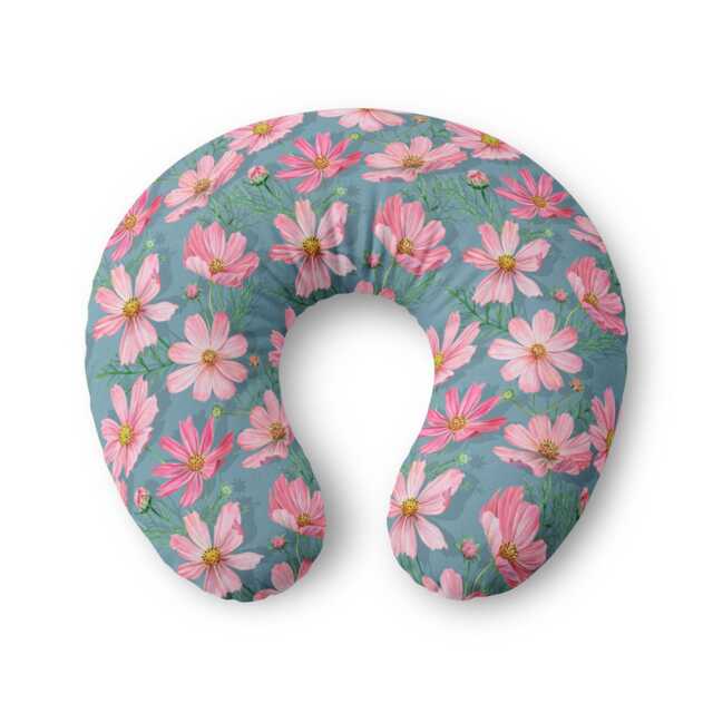 Pink Cosmos Floral Nursing Pillow Cover - Pattern, Baby Feed Accessory - image 1