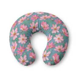 Pink Cosmos Floral Nursing Pillow Cover - Pattern, Baby Feed Accessory - thumbnail 1