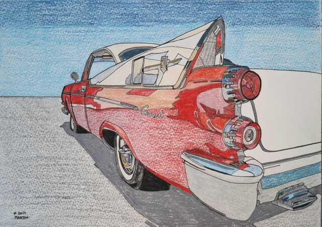 1958 Dodge Coronet, Original Hand-Drawn Drawing Art - Not A Print - image 1