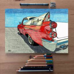 1958 Dodge Coronet, Original Hand-Drawn Drawing Art - Not A Print - thumbnail 2