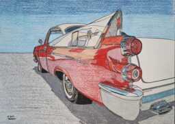 1958 Dodge Coronet, Original Hand-Drawn Drawing Art - Not A Print - thumbnail 1