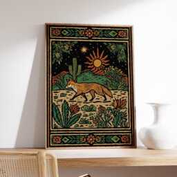 Desert Fox Art Print, Southwestern Tapestry Poster, Boho Night Sky Wall Art, Rustic Nature Illustration - thumbnail 2
