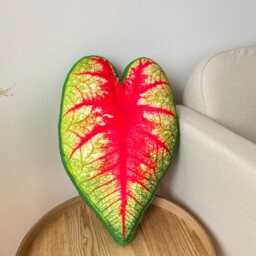 Caladium Leaf Pillow - Red & Green Plant Pillow, Handmade Decor - thumbnail 4