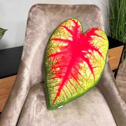 Caladium Leaf Pillow - Red & Green Plant Pillow, Handmade Decor - thumbnail 3