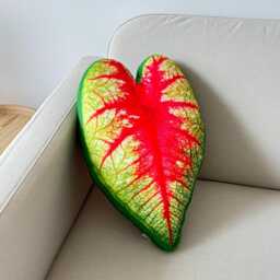 Caladium Leaf Pillow - Red & Green Plant Pillow, Handmade Decor - thumbnail 1