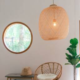 Extra Large Handwoven Bamboo Rattan Wicker Pendant Light, Asian Style - thumbnail 2