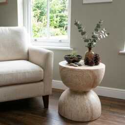 Hourglass Side Table - Natural Stone Effect Accent Furniture