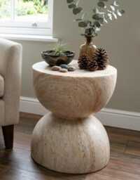 Natural Hourglass Side Table - Stone Effect End Modern Accent - thumbnail 2