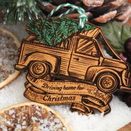 Driving Home For Christmas Wooden Ornament Truck Tree Bauble Its Gift Winter Cute Quirky Rustic Precious Stocking Present Laser Wood Burned - thumbnail 3