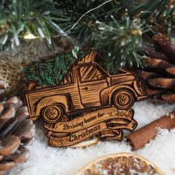 Driving Home For Christmas Wooden Ornament Truck Tree Bauble Its Gift Winter Cute Quirky Rustic Precious Stocking Present Laser Wood Burned - thumbnail 2