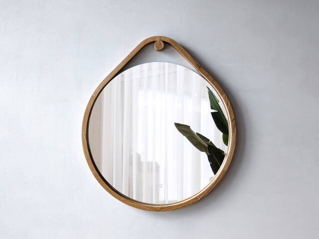Modern Wall Mirror - Mirror Decor Round Bathroom Oak Wood Frame Living Room Large - image 1
