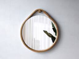 Modern Wall Mirror - Mirror Decor Round Bathroom Oak Wood Frame Living Room Large