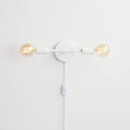 White Plug-In 2-Light Wall Sconce - Mid Century Modern Industrial Lamp Bedroom, Office, Kitchen, Hallway & Bathroom Vanity Lighting - thumbnail 2