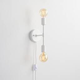 White Plug-In 2-Light Wall Sconce - Mid Century Modern Industrial Lamp Bedroom, Office, Kitchen, Hallway & Bathroom Vanity Lighting - thumbnail 3