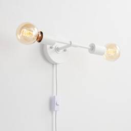 White Plug-In 2-Light Wall Sconce - Mid Century Modern Industrial Lamp Bedroom, Office, Kitchen, Hallway & Bathroom Vanity Lighting
