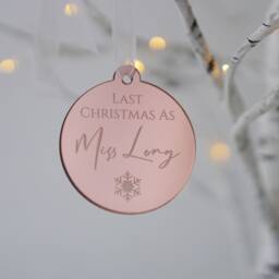 Last Christmas As A Miss Bauble, Fianc?? Bride To Be Ornament Personalised Decoration Couples Engaged