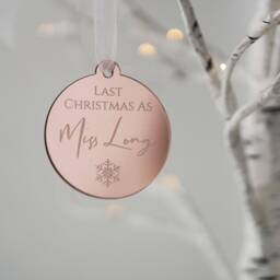 Last Christmas As A Miss Bauble, Fianc?? Bride To Be Ornament Personalised Decoration Couples Engaged - thumbnail 2
