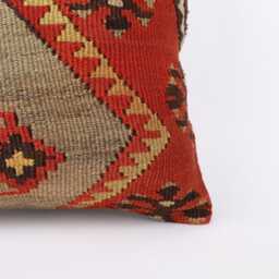 Vintage Turkish Kilim Pillow Cover Handwoven Wool Cushion - 16x16 - thumbnail 2