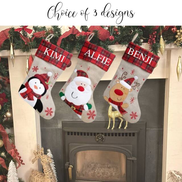 Luxury Christmas Stocking, Hessian & Tartan Personalised - image 1