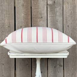 1 Modern Farmhouse Multi Red Striped Pillow Cover - Woven Solid Cream Backing Zipper Closure - thumbnail 2
