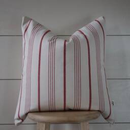 1 Modern Farmhouse Multi Red Striped Pillow Cover - Woven Solid Cream Backing Zipper Closure - thumbnail 3