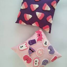 Punch Needle Pastel Halloween Pillow Cover, Cute Kids Party Decoration, Candy Corn Pattern Cushion Cover - thumbnail 2