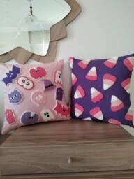 Punch Needle Pastel Halloween Pillow Cover, Cute Kids Party Decoration, Candy Corn Pattern Cushion Cover - thumbnail 1