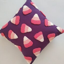 Punch Needle Pastel Halloween Pillow Cover, Cute Kids Party Decoration, Candy Corn Pattern Cushion Cover - thumbnail 3