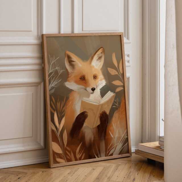 Bookish Wall Art - Fox Reading Book Print Lover Poster Funny Gift - image 1