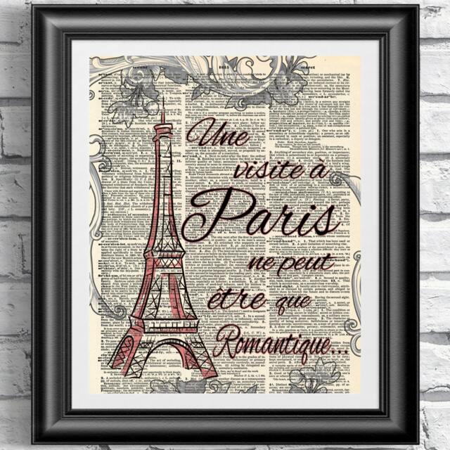 Paris French Quotation On Antique Dictionary Book Page Print. Dictionary Art Eiffel Tower & Quote Wall Hangings. Wall Decor 8x10 Romantic - image 1
