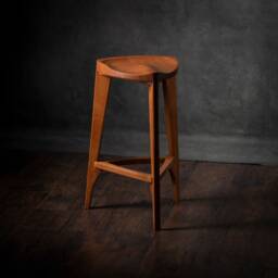 Cherry Wood Bar Stool - Handcrafted Three-Leg With Carved Seat Custom Height 24''-34'' - thumbnail 3