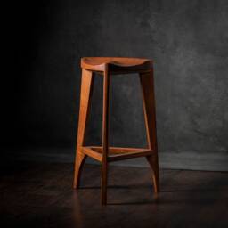Cherry Wood Bar Stool - Handcrafted Three-Leg With Carved Seat Custom Height 24''-34''