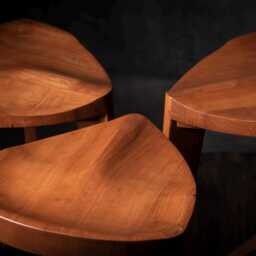 Cherry Wood Bar Stool - Handcrafted Three-Leg With Carved Seat Custom Height 24''-34'' - thumbnail 4