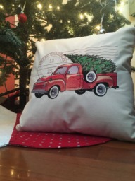 Embroidered Pillow Cover-Retro Truck With Tree - thumbnail 1