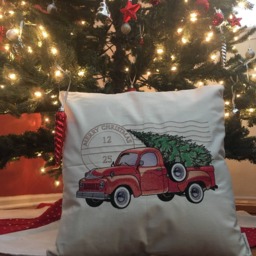 Embroidered Pillow Cover-Retro Truck With Tree - thumbnail 2