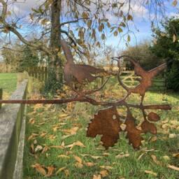 Metal Wrens Silhouette Garden Art Tree Fence Spike Ornament - thumbnail 2