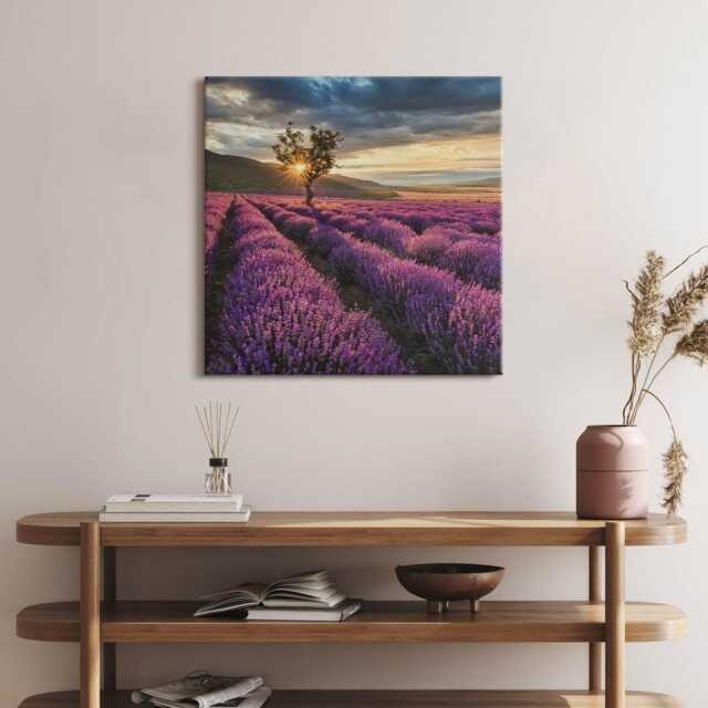Lavender Field Landscape Canvas, Picture Wall Hanging, Purple Decor, Landscape Canvas Print - image 1