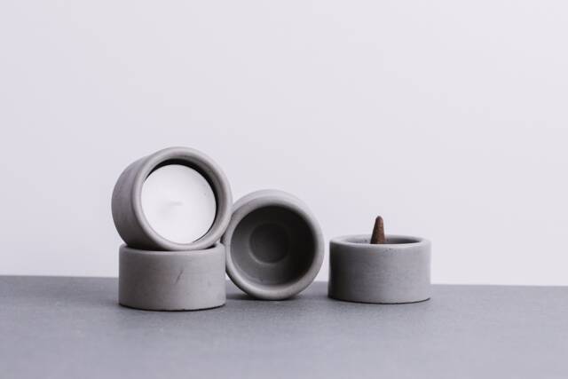 Concrete Tealight Holder, Round Minimalist Candle Stand, Modern Grey Incense Cone Burner, Industrial Zen Decor, Handcrafted Stone Gift Set - image 1