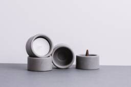 Concrete Tealight Holder, Round Minimalist Candle Stand, Modern Grey Incense Cone Burner, Industrial Zen Decor, Handcrafted Stone Gift Set - thumbnail 1